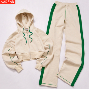Ensemble deux pièces Y2K personnalisé pour femme : sweat à capuche court zippé à rayures colorées et pantalon de survêtement large – <span class=keywords><strong>Tenue</strong></span> <span class=keywords><strong>d</strong></span>écontractée pour femme - Product Image 2