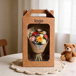 Wholesale Customizable Kraft Paper Flower <b>Bag</b> With Window & Handle Eco-friendly Ideal for Bouquet & <b>Gift</b> Packaging - Product Image 1