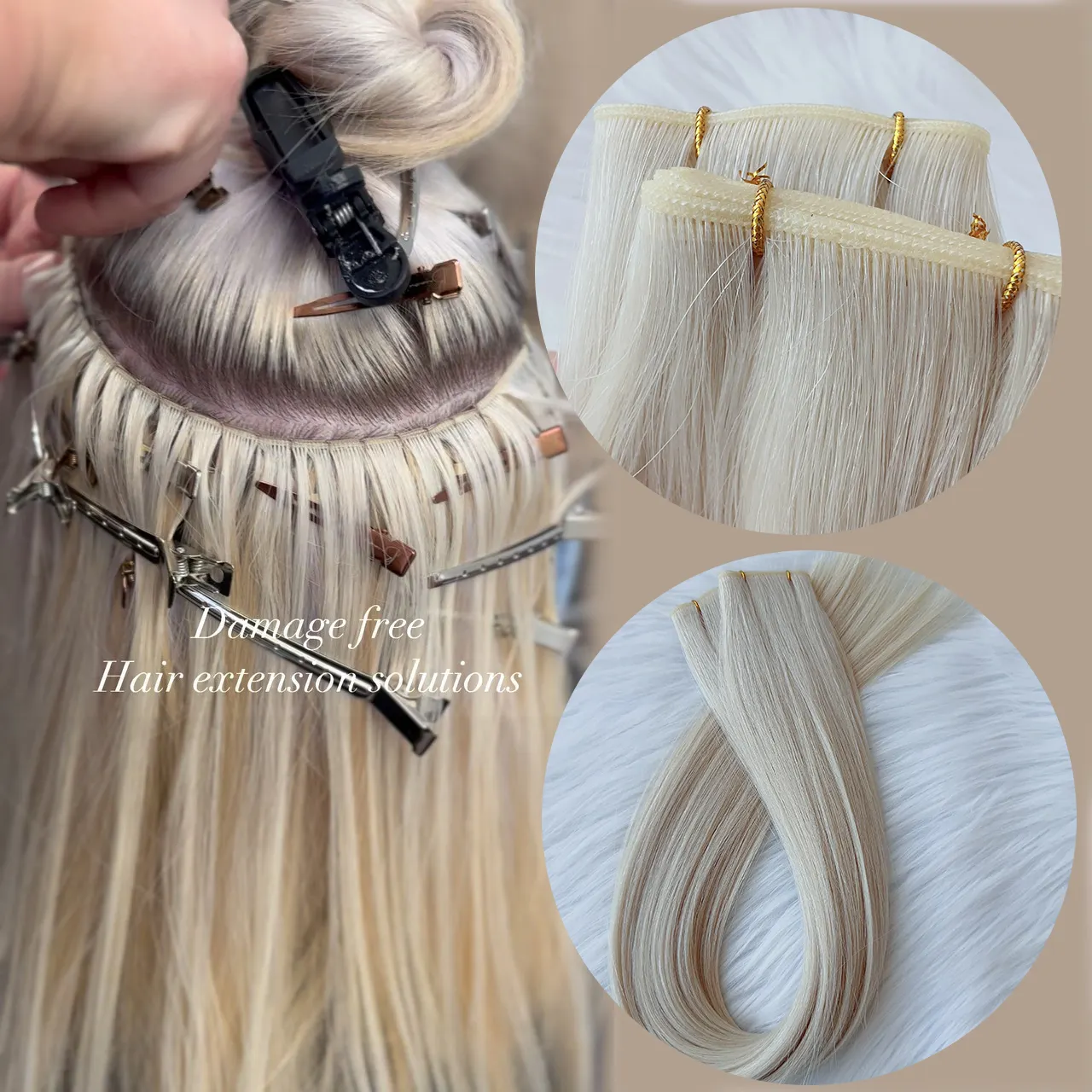 Wholesale Stock 12A 22 Inch Long Raw Double Drawn Virgin Unprocessed Russian Hand Tied Blond Genius Weft Human Hair Extensions