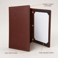 Porte-menu en cuir PU marron châtain, style rétro, double surpiqûre, pour restaurant, café, liste des vins