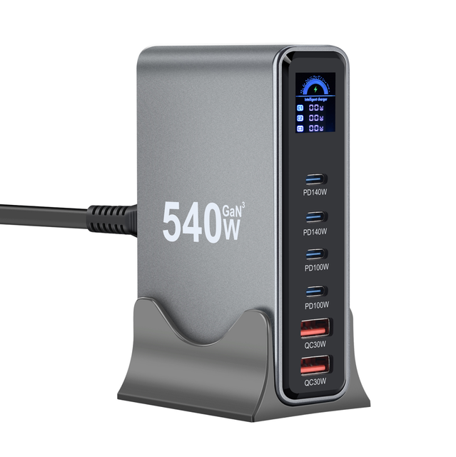 Wholesale 540W USB C Fast Desktop Charger Stations PD QC Multi-device GaN Charger with Real-time LED Screen