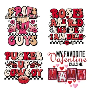 Full Color Customizable DTF Stickers Valentine's Day Flock Patch Screen Print Heat Press Transfer Plastisol Designs Clothing