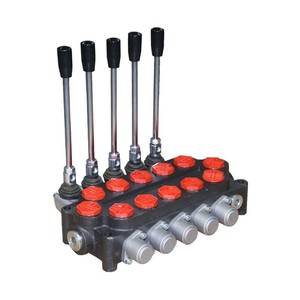 Válvula de control hidráulico monobloque con 5 palancas de control y tapas rojas para piezas de motor de maquinaria - Product Image 1
