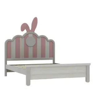 Cama infantil de madeira sólida, conjunto de cama para crianças, orelhas de coelho princesa, cama de desenho animado, cama infantil para meninas