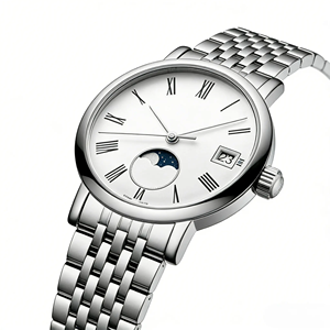 Reloj de cuarzo mecánico Longinesing de alta gama, compacto y exquisito, con función de fase lunar, correa de cuero, resistente al agua. - Product Image 1