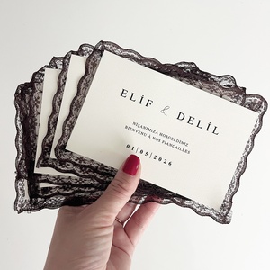 Suite d'invitations de <span class=keywords><strong>mariage</strong></span> personnalisées avec bordure en dentelle vintage, carte « Save the Date », carte RSVP, impression typographique avec gaufrage à chaud - Product Image 2