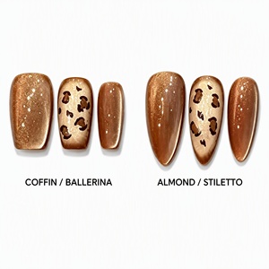 Lot de 10 faux ongles à presser œil de chat léopard marron, formes amande et carrée variées, faits à la main, personnalisables avec votre marque privée - Product Image 2