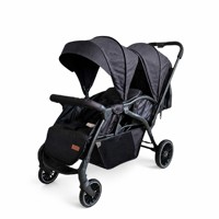 Poussette double pliable avec panier de couchage haute visibilité, cadre métallique léger, position assise et inclinable pour nouveau-nés et tout-petits de 0 à 3 ans