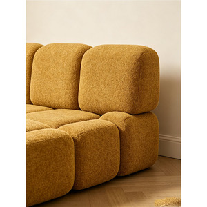 Cadre de lit King Size en tissu jaune sur mesure, rembourré et avec rangement, vente en gros d'usine pour mobilier moderne de chambre à coucher, villa et hôtel - Product Image 3