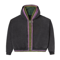 Sweat-shirts à capuche zippés pour hommes, personnalisés, en coton uni 450 GSM, style color block, avec fermeture éclair vintage, effet délavé à la pierre et à l'acide, coupe triple