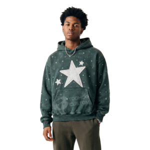 Sweat à capuche personnalisé en coton épais 500 g/m² pour homme, style streetwear, coupe oversize et carrée, délavage vintage, broderie 3D, en molleton - Product Image 2