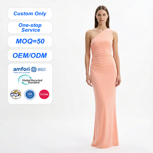 Vestido de Verano SHENGFU con un Hombro Descubierto y Fruncido, Color Durazno, Sexy, sin Espalda, Maxi, de Calidad Premium, Hecho a Medida, Estilo Boutique y Pasarela - Product Image 1