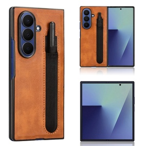Funda de teléfono de protección completa de cuero mate Retro Para <span class=keywords><strong>Samsung</strong></span> Galaxy Z Fold 7 Ranura para bolígrafo plegable Frontal + Contraportada - Product Image 4