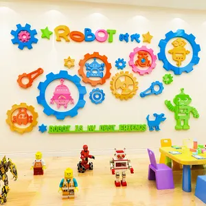 Adesivos de robô 3d lego, adesivos de parede com tecnologia de programação para sala de aula, decoração de parede da zona ciência do jardim de infância.