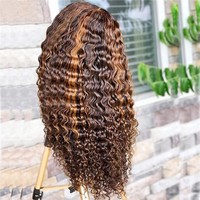 Peluca de Cabello Humano Vietnamita Virgen con Reflejos Marrón, Rizado Profundo, Pre-Desplumada, Sin Pegamento, Encaje Frontal 13x6, Mezcla de Colores Piano y Rubio Miel