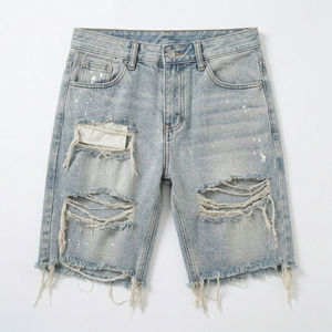 Custom Ripped Men Denim Shorts Hot Supplier Vintage Acid Wash Streetwear Jean Shorts Distressed Hip Hop Loose Shorts TKAN835 - Product Image 2