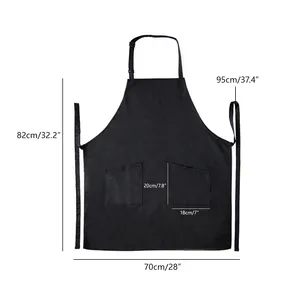 Noir gris uni lin Polyester hommes tabliers cuisine femmes protection cuisine nettoyage tablier de cuisine avec impression de Logo personnalisé