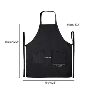 Plain Apron Black Grey Plain Linen Polyester Men Aprons Kitchen Women Protective Kitchen Cleaning Cooking Apron With Customized Logo Print