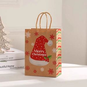 Custom Christmas Holiday Candy Party Recyclable Tote Brown <b>Bag</b> Creative Paper Color Gift <b>Bag</b> with Handle - Product Image 2