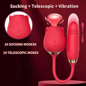 Vibratore a Forma di Rosa in <span class=keywords><strong>Silicone</strong></span> con Funzione di Succhio, Stimolatore Telescopico del Punto G e Vibratore Clitorideo, Giocattoli Sessuali per Donne - Product Image 3
