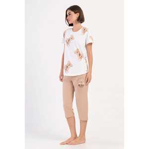 Traje de dormir capri ovalado de manga corta con cuello redondo para mujer - Product Image 3