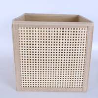 Cube de rangement moderne en bambou tressé avec bordure en lin, pliable, grande capacité, pour placard, armoire, jouets, vêtements, articles divers, maison