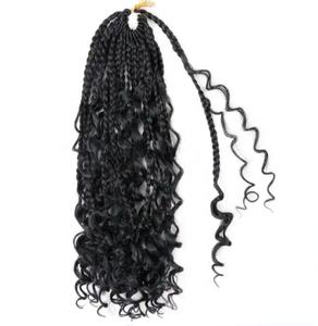 Venta al por mayor sintético prelooped Bob desordenado diosa Locs caja río trenzas ganchillo bohemio pelo con rizado Ombre Borgoña - Product Image 5