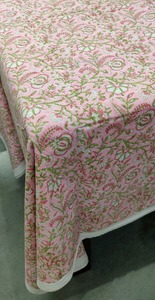 Pink Hand Block Printed <b>Tablecloth</b> Woven Cotton Fabric Floral Print Table Linen for Home Dining <b>Party</b> - Product Image 5