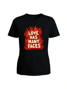 T-shirt da donna Love Has Many Faces, nera, a maniche corte, casual, con motivo divertente, girocollo, lavabile in lavatrice, per l'estate - Product Image 1