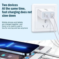 Chargeur mural USB-C double port PD 20W à charge rapide avec sortie QC3.0 5V/2A et 5V/3A pour téléphones portables, tablettes, montres connectées, voyage