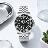 Reloj de Diseño GMT con Movimiento Mecánico Automático, Acero Inoxidable, Cristal de Zafiro, Resistente al Agua 100M, Esfera Luminosa