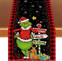 Chemin de table en lin Grinch pour Noël, décoration de table amusante pour les fêtes, tissu en lin naturel pour salon, salle à manger, fête, maison, cuisine