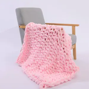 Nature Chunky Knit Weighted Throw Recycled Polyester Throw Large Soft Chenille Knitted Blanket