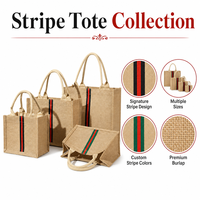 Ensemble de sacs fourre-tout en jute à rayures verticales personnalisées pour femme - Couleurs noir, rouge, vert - Tailles S/M/L/XL - Vente en gros OEM/ODM