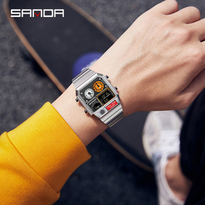 Reloj Digital Deportivo SANDA 3192 para Hombre con Correa de Acero Inoxidable, Indicador de Temperatura, Cronómetro y Resistencia al Agua 5BAR - Product Image 5