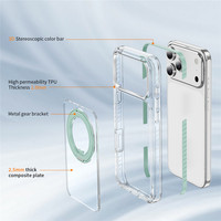 Casing Ponsel Premium Warna Metalik dengan Bracket Magnetik, Akrilik Kristal Bening dan Bumper TPU untuk iPhone 17 Pro Max 17 Air 16 15 14
