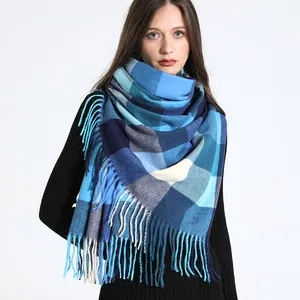 Роскошный дизайнерский шарф, женский зимний шерстяной классический клетчатый шарф с кисточками, модная дамская шаль, уличный теплый шарф для мужчин
