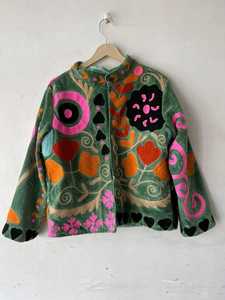 Handmade Boho <b>Animal</b> Woven Velvet Suzani Embroidery Button Front Full Sleeve Eco-Friendly Breathable Cotton Winter Warm Jacket - Product Image 3