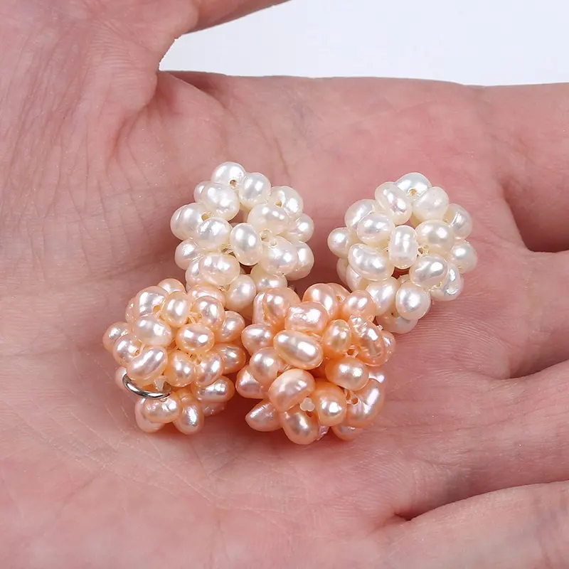 Bán Buôn 15-16Mm Trắng Hồng Màu Flower Ball Bất Tự Nhiên Nước Ngọt Khoai Tây Loose Ngọc Trai Làm Đồ Trang Sức