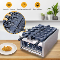 Machine à gaufres de poisson antiadhésive 220V à bouche ouverte Machine Taiyaki en acier inoxydable à 5 gaufres pour snack-bar