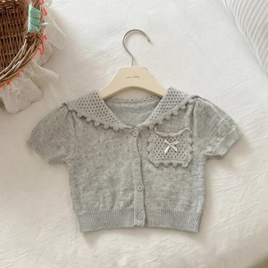 Girls Summer Outfit Knitted Hollow Short Sleeve <b>Top</b> With Tulip Skirt Set Cotton Thin Solid Color For Baby Girl - Product Image 2