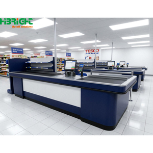 Wood Grain <b>Checkout</b> <b>Counter</b> Retail POS Cashier Desk with Display Shelf for Grocery Store Convenience Store - Product Image 3