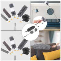 Plumoirs Télescopiques Démontables en Microfibre pour Poussière de Poignée, Brosses de Nettoyage de Plafond Haut, Ventilateur et Salle de Bain, 9 Pièces
