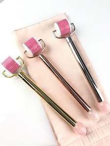 Rodillo <span class=keywords><strong>de</strong></span> jade con logotipo personalizado, masajeador <span class=keywords><strong>de</strong></span> <span class=keywords><strong>doble</strong></span> cabeza DIY, herramienta Gua Sha con piedras naturales, rodillo <span class=keywords><strong>de</strong></span> microagujas - Product Image 3