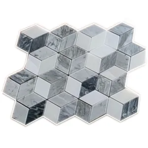 Carrara Gray Mix Pure White and Italian Gray 3d Mesh Marble Mosaic Floor Tiles interior