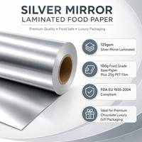 Papier alimentaire laminé miroir argenté 125 g/m², film PE métallisé, feuille en rouleau pour emballage de luxe de gâteaux et confiseries