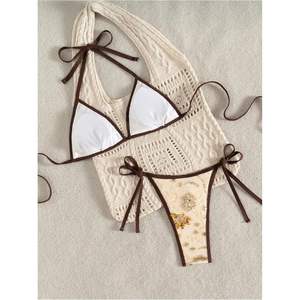 ชุดบิกินี่ผู้หญิงแบบเซ็กซี่ประดับเลื่อม สายผูกคอ ชุดว่ายน้ำสองชิ้น สไตล์โบฮีเมียน ผ้าสแปนเด็กซ์ - Product Image 4