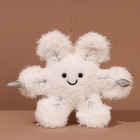 Porte-clés pendentif en peluche mignon de dessin animé, grande flocon de neige et feuille d'érable rouge, avec visage souriant, style Kawaii