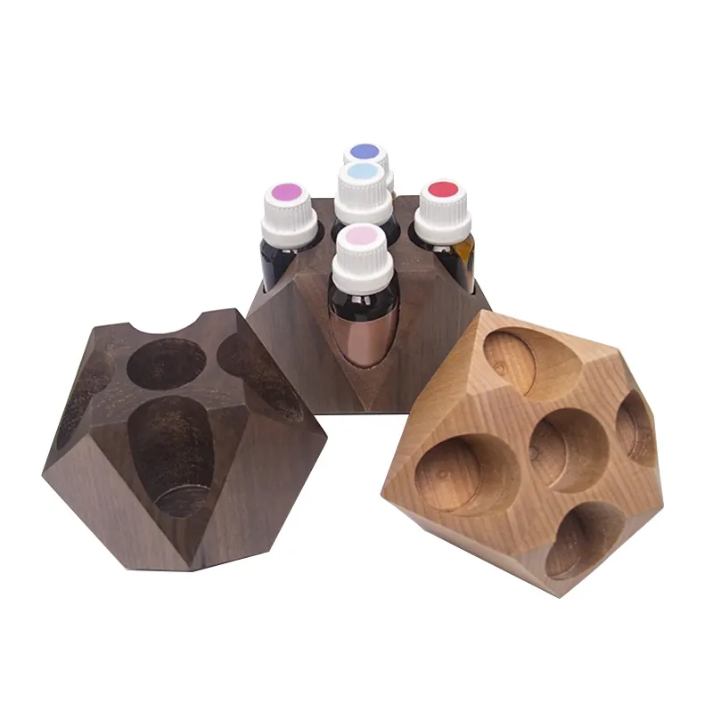 Custom 5 Holes Wooden Essential Oil Storage Box Display Rack Nail Polish Essential Oil Bottle Stand Holder
