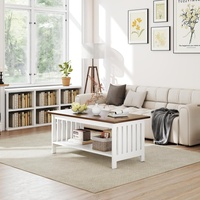 Table basse en mélamine personnalisée, style farmhouse blanc, table centrale de salon avec étagère de rangement, vente en gros d'usine OEM ODM